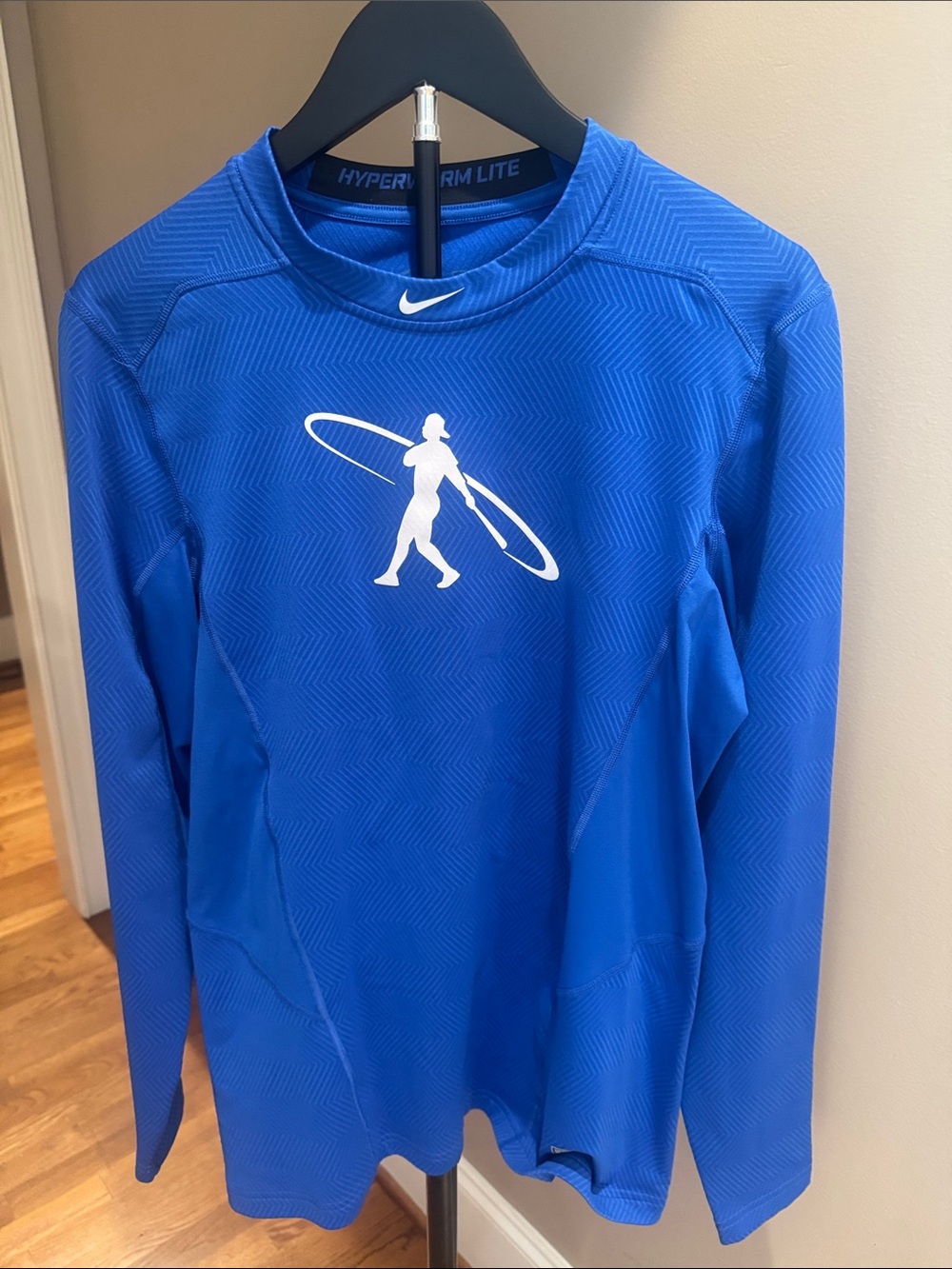 Nike Pro Combat Men’s Blue Long Sleeve Athletic Shirtwith White Graphic